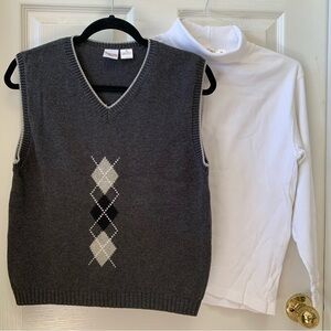 TALBOTS KIDS 2 pc argyle knit sweater vest long sleeve turtleneck shirt winter